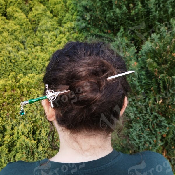 Hair Dagger - Green and Silver