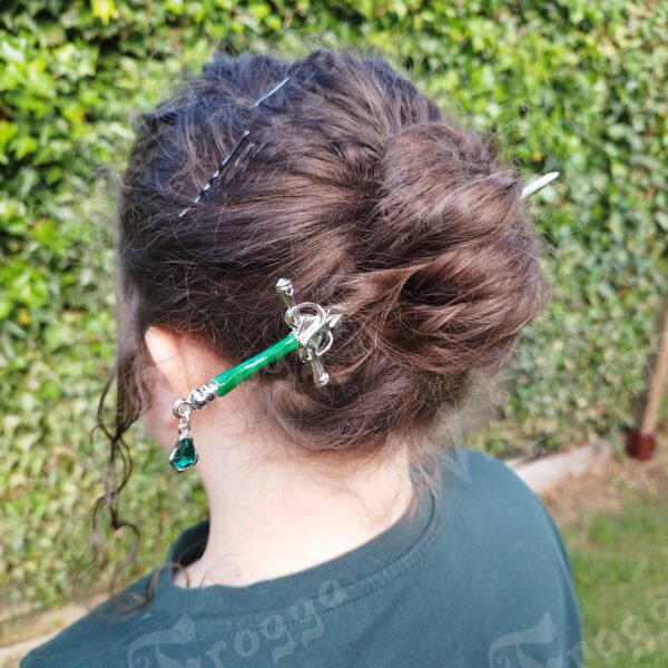 Hair Dagger - Green and Silver