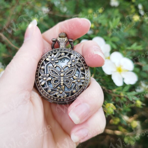 pocket watch necklace butterfly flower WF Pocket Watch Necklace - Butterfly