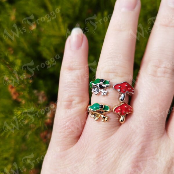 Frog and Mushroom Enamel Ring