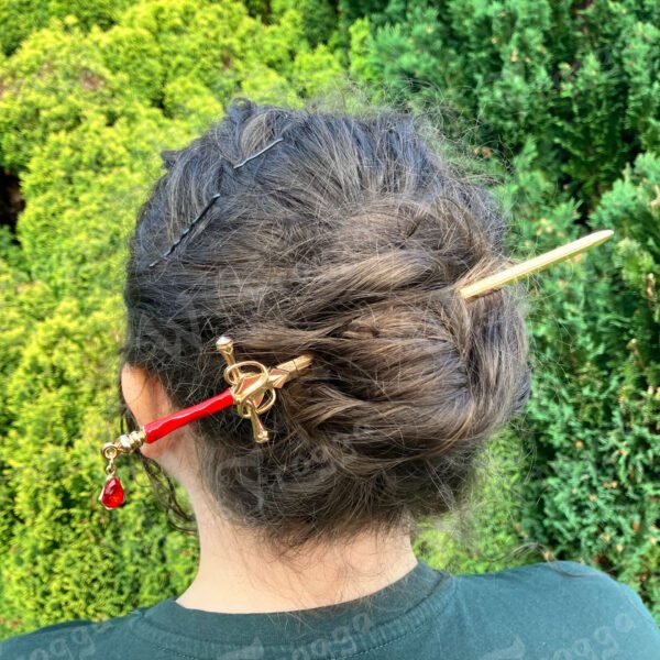 Hair Dagger - Red and Gold